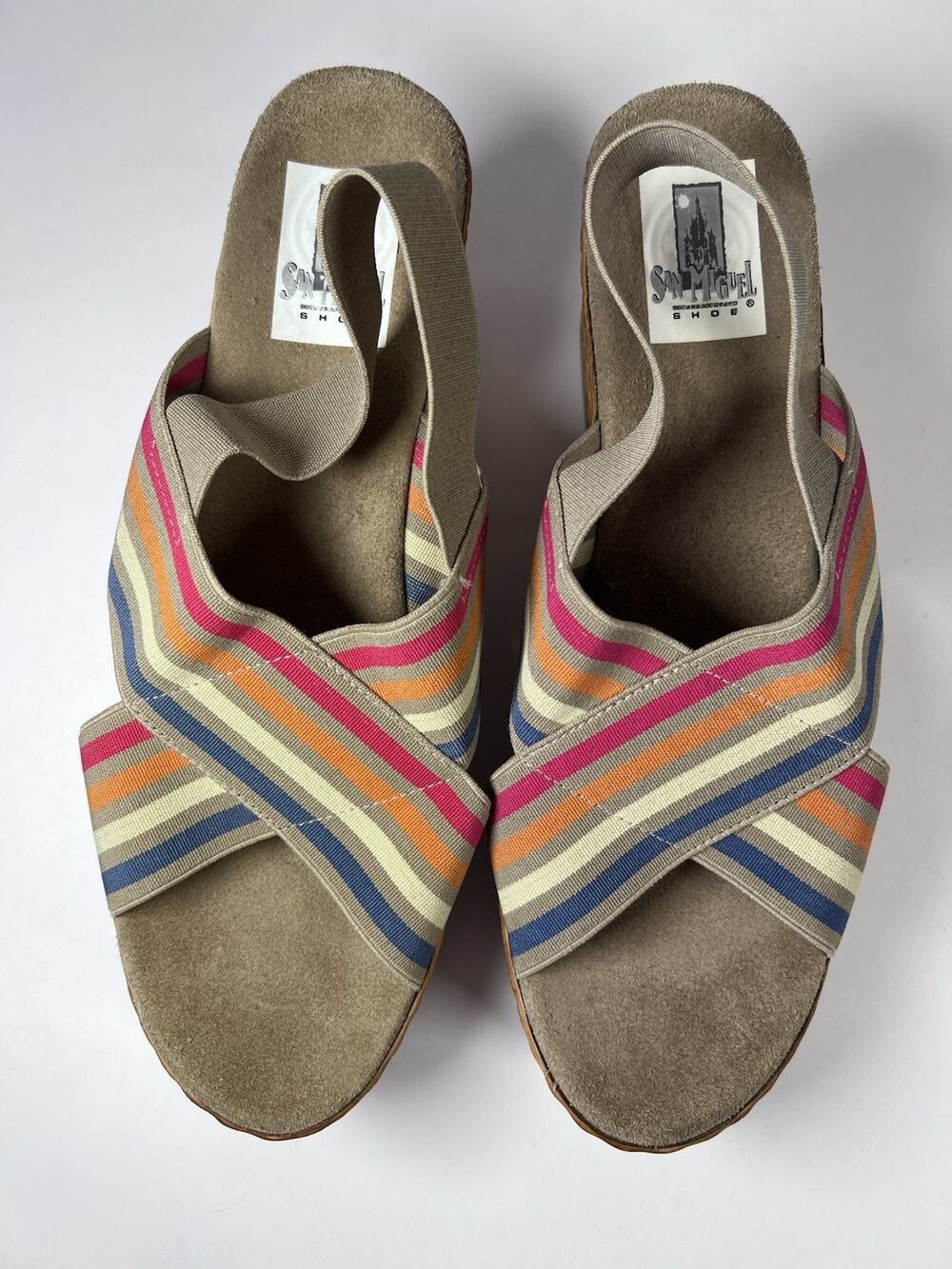 San Miguel Shoes Womens 10 Rainbow Stripe Wedge Platform Sandals